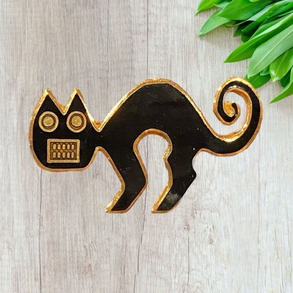 No Brand Jewelry - MMA Metropolitan Museum Of Art Black Enamel Cat Brooch Pin Signed 1985